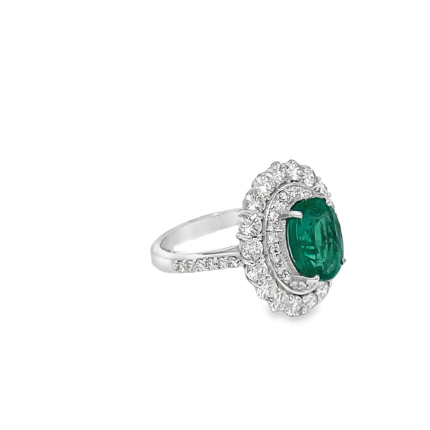 14k White Gold Oval cut Emerald & Diamond halo Ring