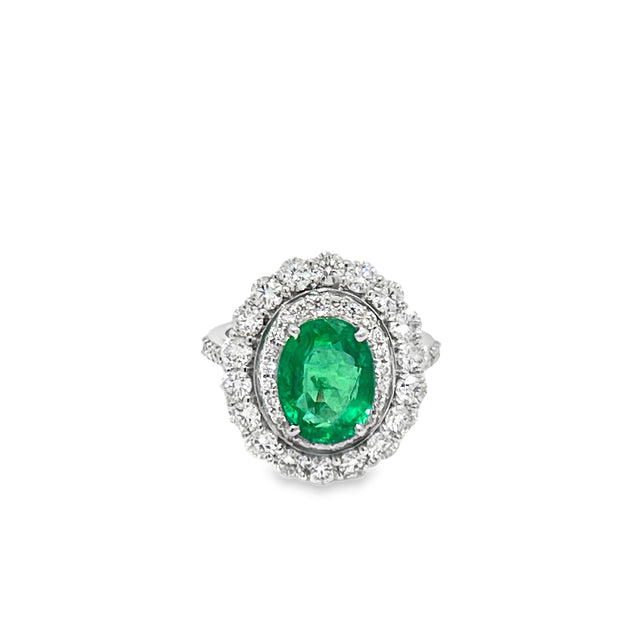 14k White Gold Oval cut Emerald & Diamond halo Ring