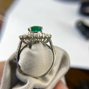 14k White Gold Oval cut Emerald & Diamond halo Ring