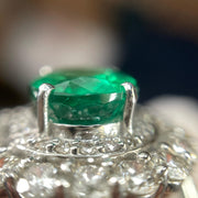 14k White Gold Oval cut Emerald & Diamond halo Ring