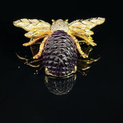 18K Yellow Gold Emerald eyes Diamond and Amethyst Bee Brooch