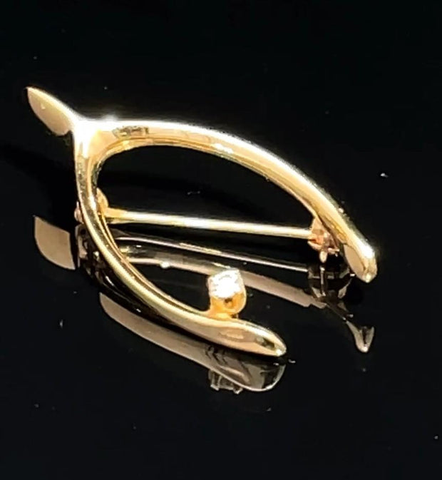 14k Yellow Gold Diamond Wishbone Pin
