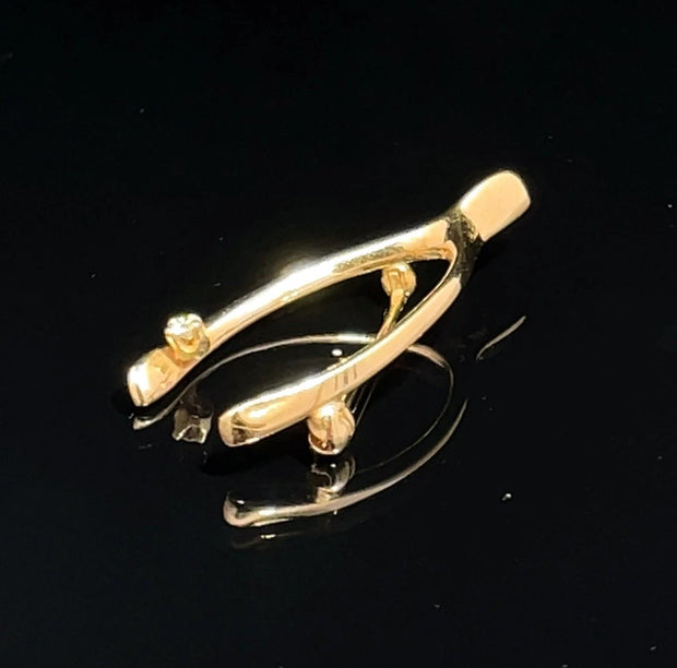 14k Yellow Gold Diamond Wishbone Pin