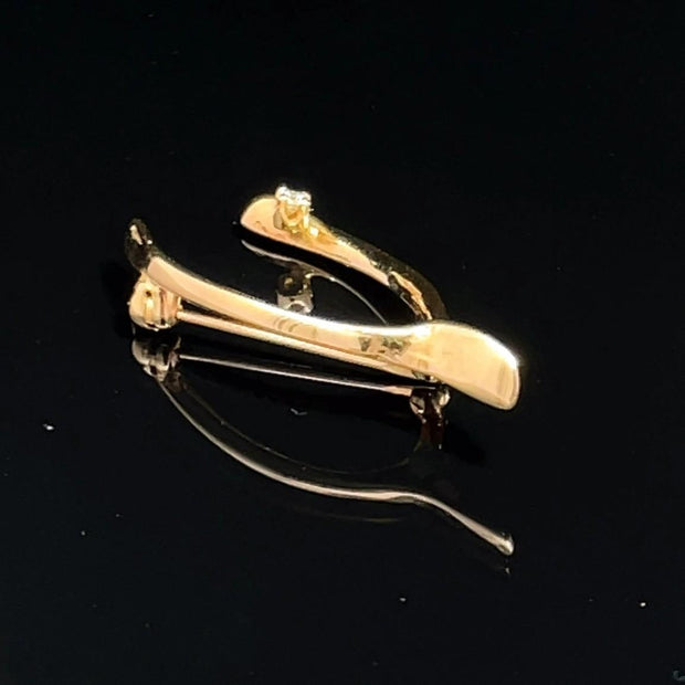 14k Yellow Gold Diamond Wishbone Pin