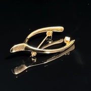14k Yellow Gold Diamond Wishbone Pin