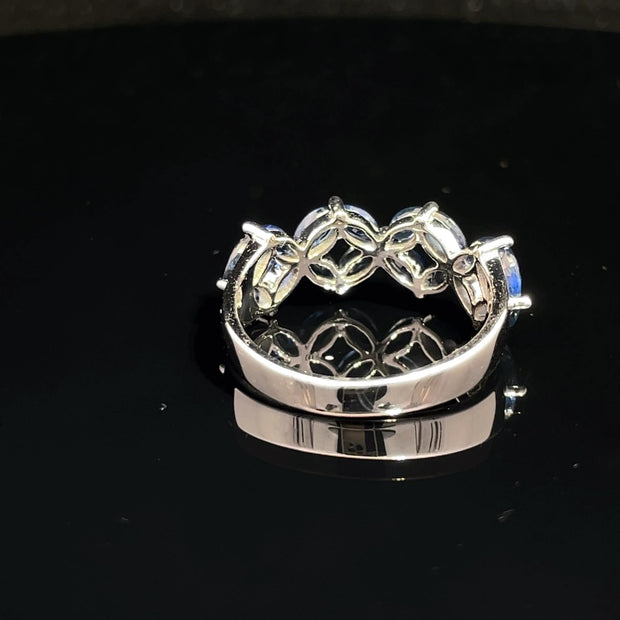 14k White Gold Marquise Sapphire Flower Design Ring