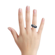 14k White Gold Marquise Sapphire Flower Design Ring