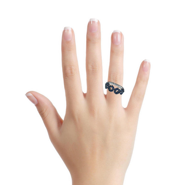 14k White Gold Marquise Sapphire Flower Design Ring