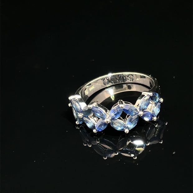 14k White Gold Marquise Sapphire Flower Design Ring
