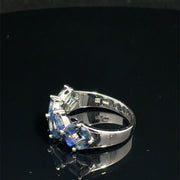 14k White Gold Marquise Sapphire Flower Design Ring