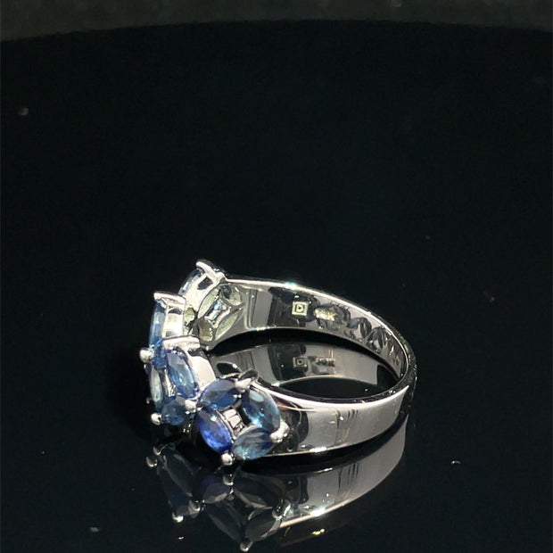 14k White Gold Marquise Sapphire Flower Design Ring