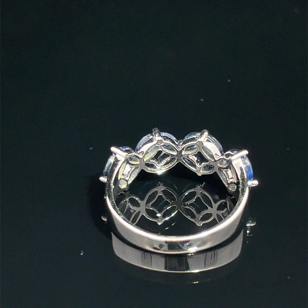 14k White Gold Marquise Sapphire Flower Design Ring