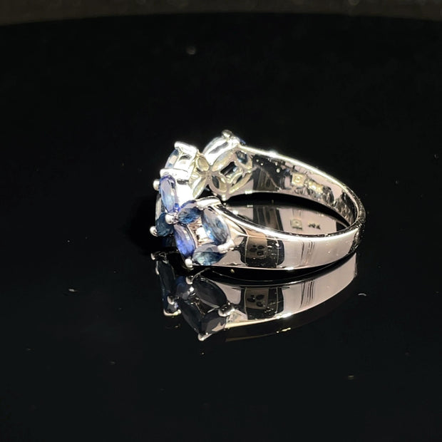 14k White Gold Marquise Sapphire Flower Design Ring