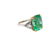 GIA Certified 13.42ct Columbian Emerald & Rose cut 1.71ct Trillion Diamond Ring