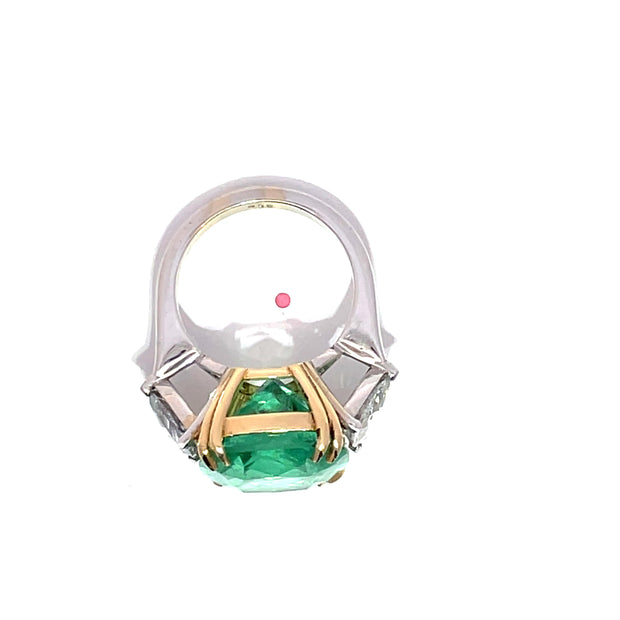 GIA Certified 13.42ct Columbian Emerald & Rose cut 1.71ct Trillion Diamond Ring