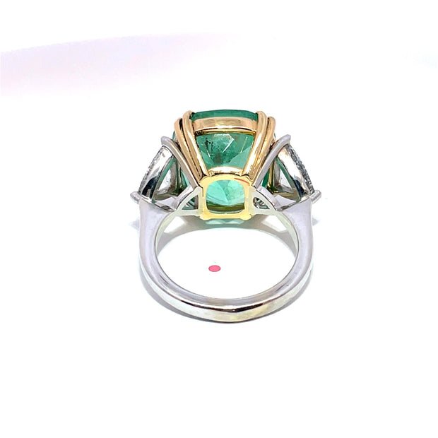 GIA Certified 13.42ct Columbian Emerald & Rose cut 1.71ct Trillion Diamond Ring