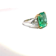 GIA Certified 13.42ct Columbian Emerald & Rose cut 1.71ct Trillion Diamond Ring