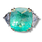 GIA Certified 13.42ct Columbian Emerald & Rose cut 1.71ct Trillion Diamond Ring
