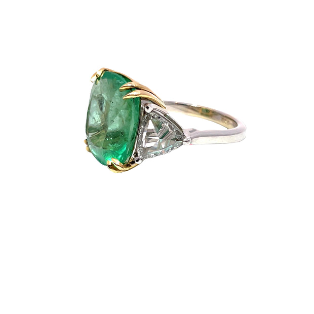 GIA Certified 13.42ct Columbian Emerald & Rose cut 1.71ct Trillion Diamond Ring