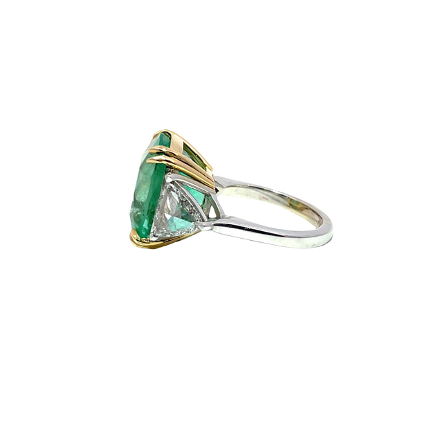 GIA Certified 13.42ct Columbian Emerald & Rose cut 1.71ct Trillion Diamond Ring