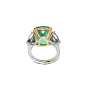 GIA Certified 13.42ct Columbian Emerald & Rose cut 1.71ct Trillion Diamond Ring