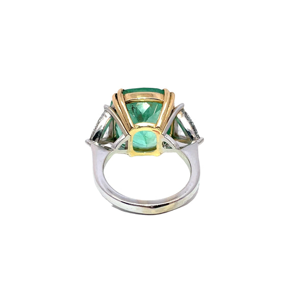 GIA Certified 13.42ct Columbian Emerald & Rose cut 1.71ct Trillion Diamond Ring