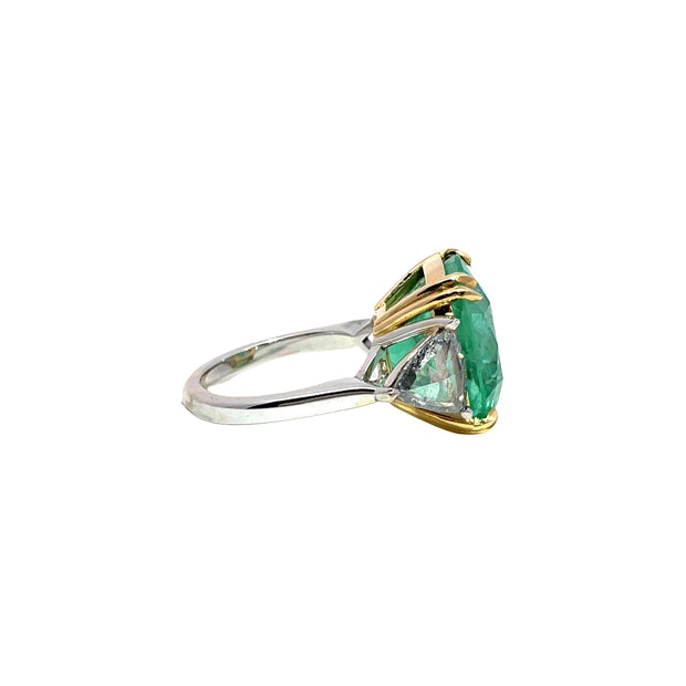 GIA Certified 13.42ct Columbian Emerald & Rose cut 1.71ct Trillion Diamond Ring