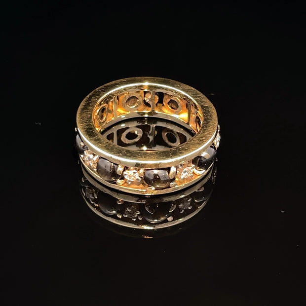 14k Yellow Gold Cats Eye and Diamond Band Ring