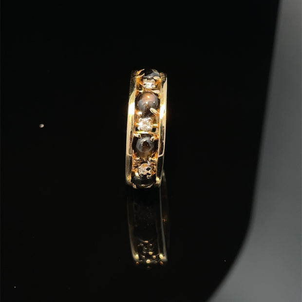14k Yellow Gold Cats Eye and Diamond Band Ring