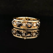 14k Yellow Gold Cats Eye and Diamond Band Ring