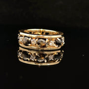 14k Yellow Gold Cats Eye and Diamond Band Ring