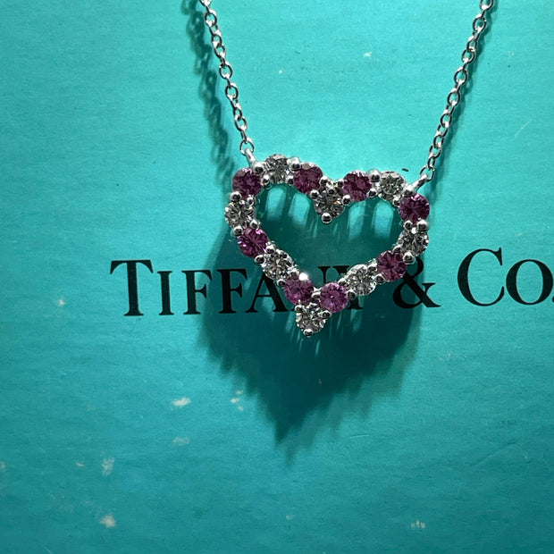 TIFFANY & CO. Platinum Pink Sapphire and Diamond Heart Pendant