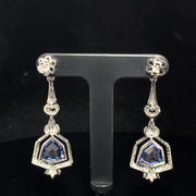 18k White Gold Double Dangle Tanzanite and Diamond Earrings