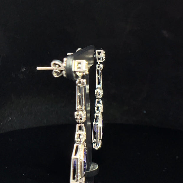18k White Gold Double Dangle Tanzanite and Diamond Earrings