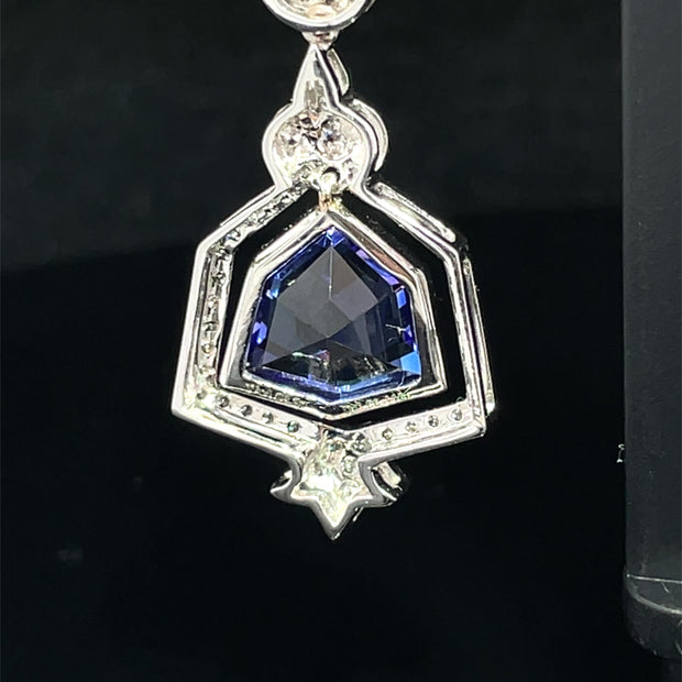 18k White Gold Double Dangle Tanzanite and Diamond Earrings