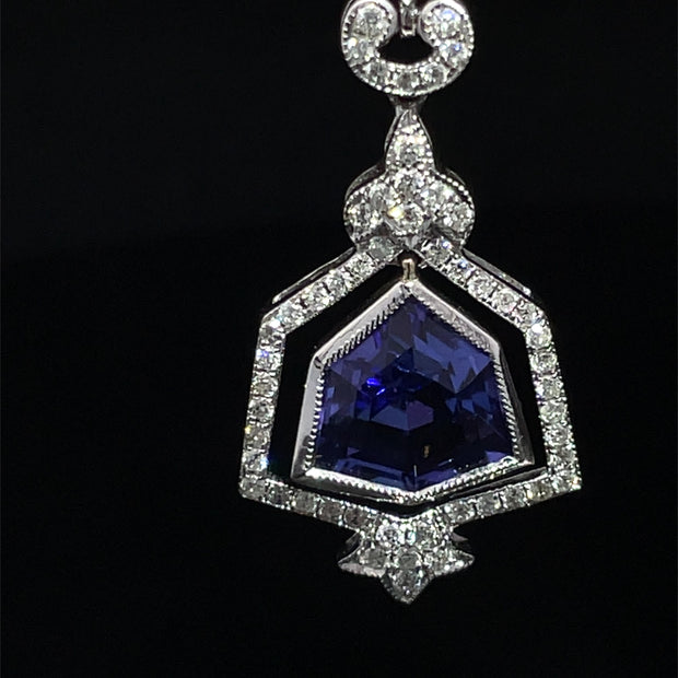 18k White Gold Double Dangle Tanzanite and Diamond Earrings