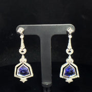 18k White Gold Double Dangle Tanzanite and Diamond Earrings