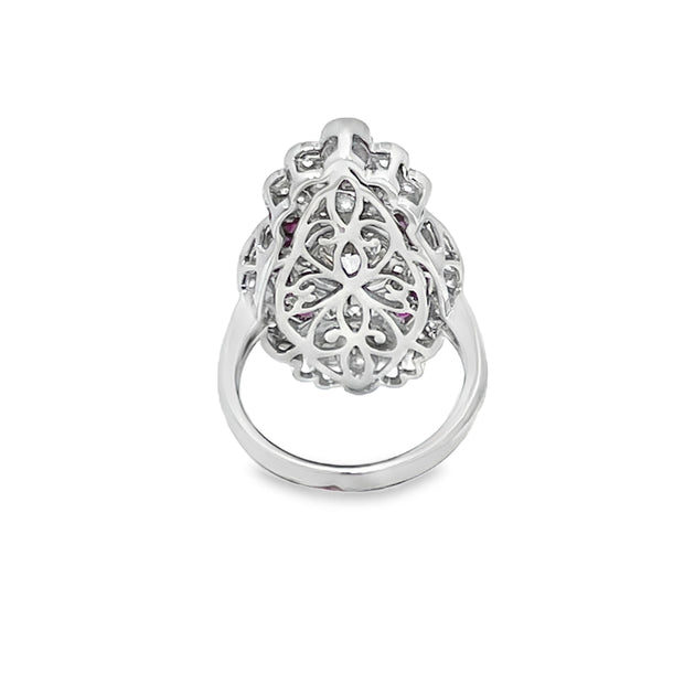 18k White Gold Diamond & Ruby Cluster Ring