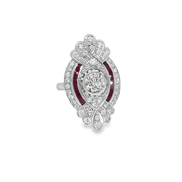 18k White Gold Diamond & Ruby Cluster Ring