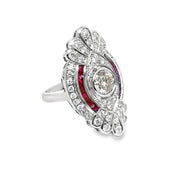 18k White Gold Diamond & Ruby Cluster Ring