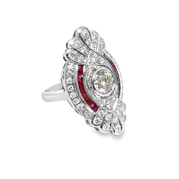 18k White Gold Diamond & Ruby Cluster Ring