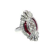18k White Gold Diamond & Ruby Cluster Ring