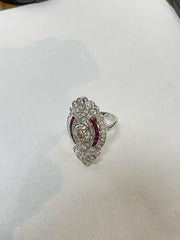 18k White Gold Diamond & Ruby Cluster Ring