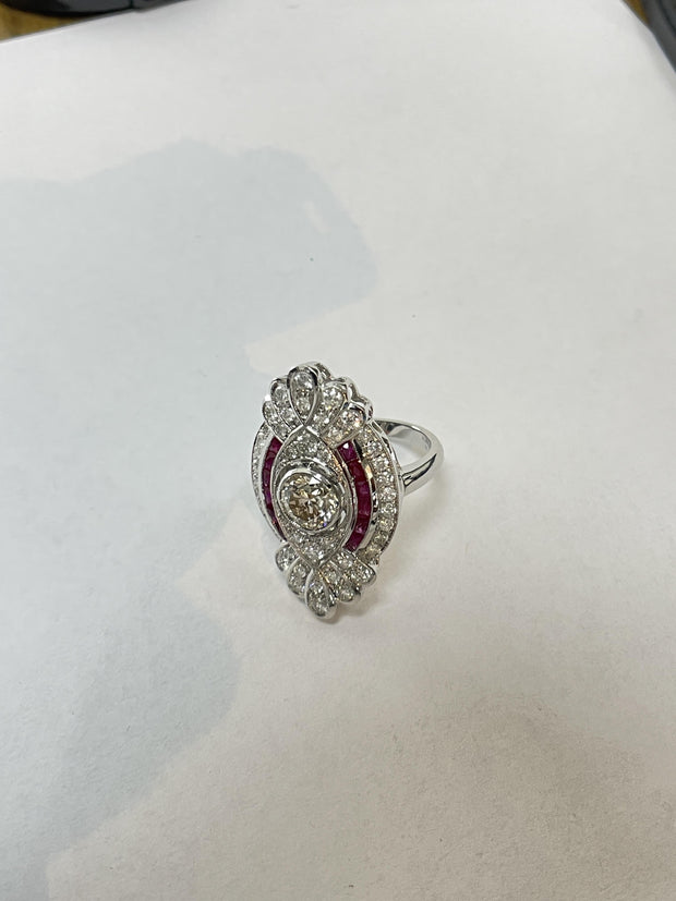18k White Gold Diamond & Ruby Cluster Ring