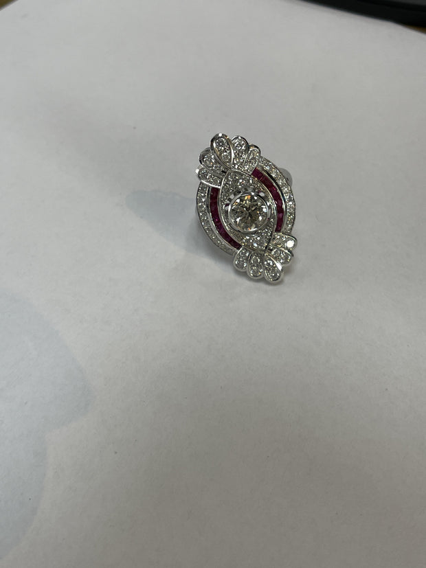 18k White Gold Diamond & Ruby Cluster Ring