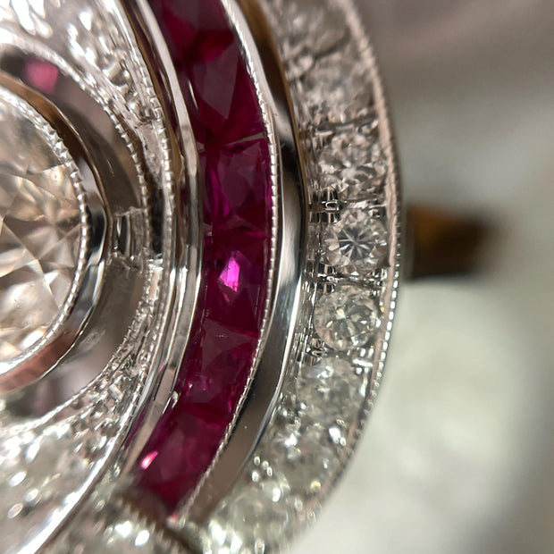 18k White Gold Diamond & Ruby Cluster Ring