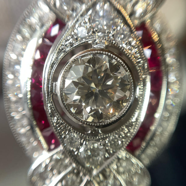 18k White Gold Diamond & Ruby Cluster Ring