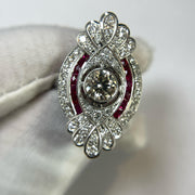 18k White Gold Diamond & Ruby Cluster Ring