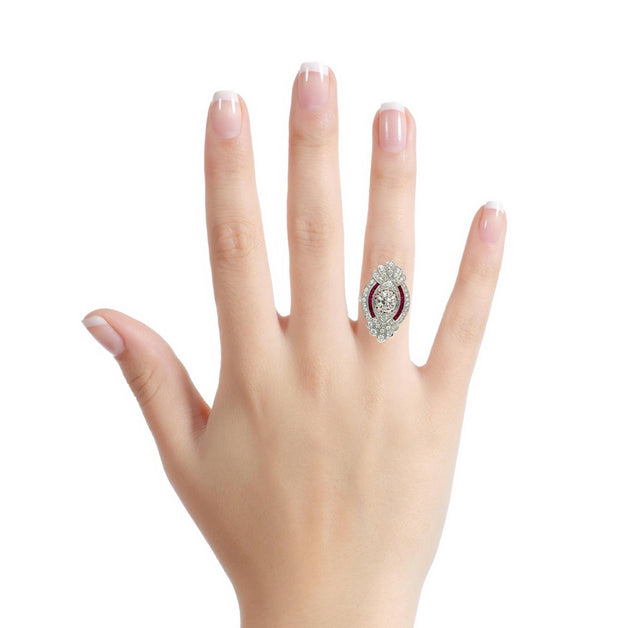 18k White Gold Diamond & Ruby Cluster Ring