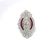 18k White Gold Diamond & Ruby Cluster Ring